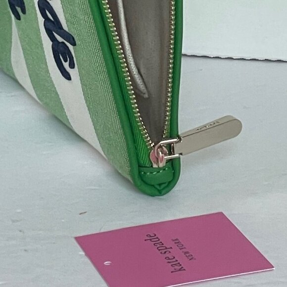 Kate Spade Cabana Green Stripe Pouch Medium Canvas Zip Clutch Cosmetic Bag - Picture 8 of 8